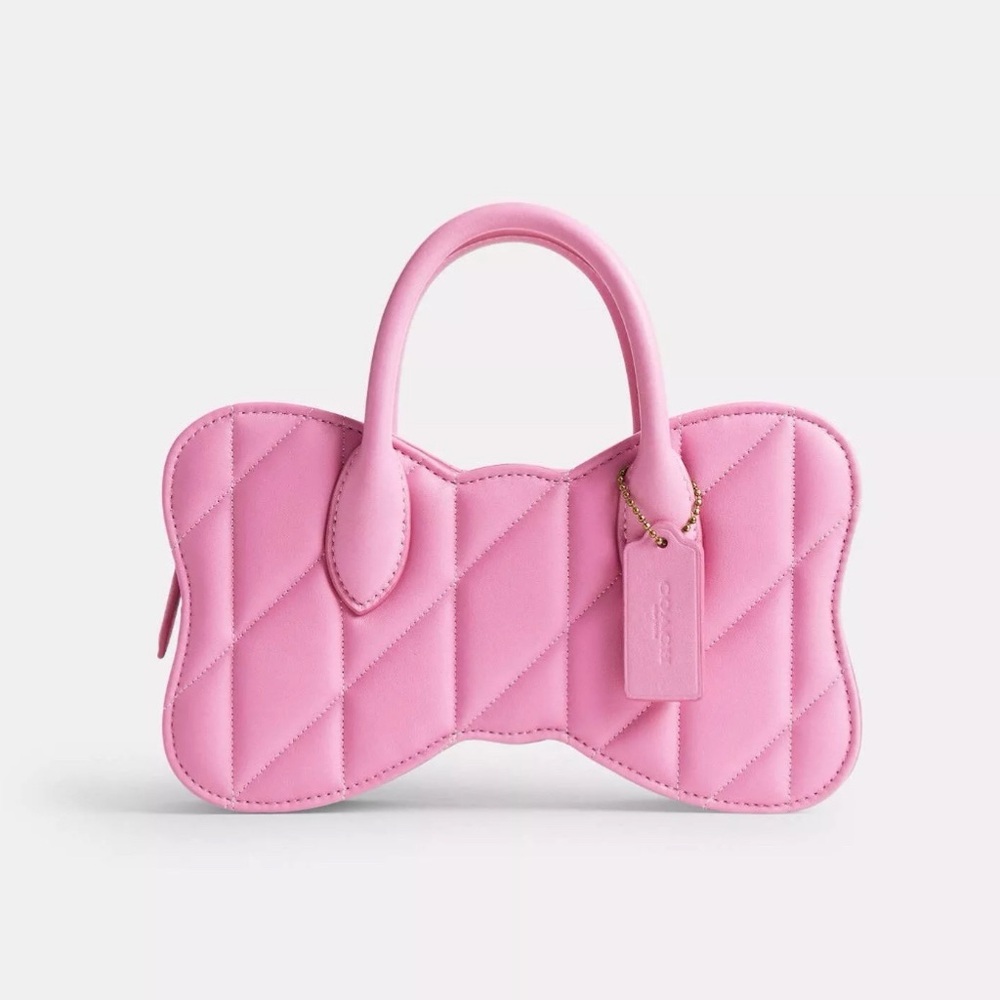 Coach Bow Bag with Pillow Quilting in Brass/Vivid Pink Nappa Leather CU860 NWT